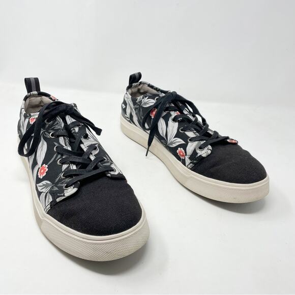 TOMS Trvl Lite Low Black Tropical Lace Up Canvas Sneakers Tennis Shoes mens 12 - Picture 2 of 14